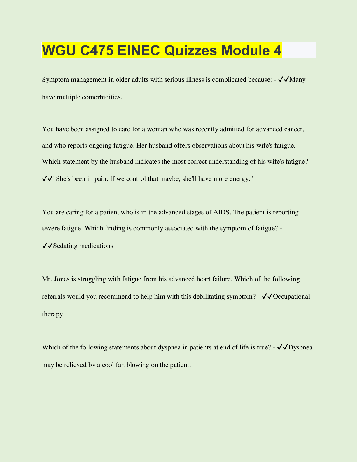 Preview image for WGU C475 ElNEC Quizzes Module 4 | Questions with 100% Correct Answers | Verified | Latest Update